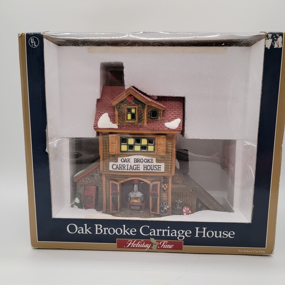 Vintage Holiday Time Oak Brooke Carriage House Village Lighted Building with Box